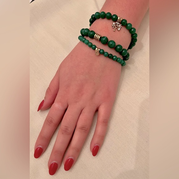 Set of 3 Jade Bracelets with Gold “Tree of Life” Charm - Picture 11 of 16